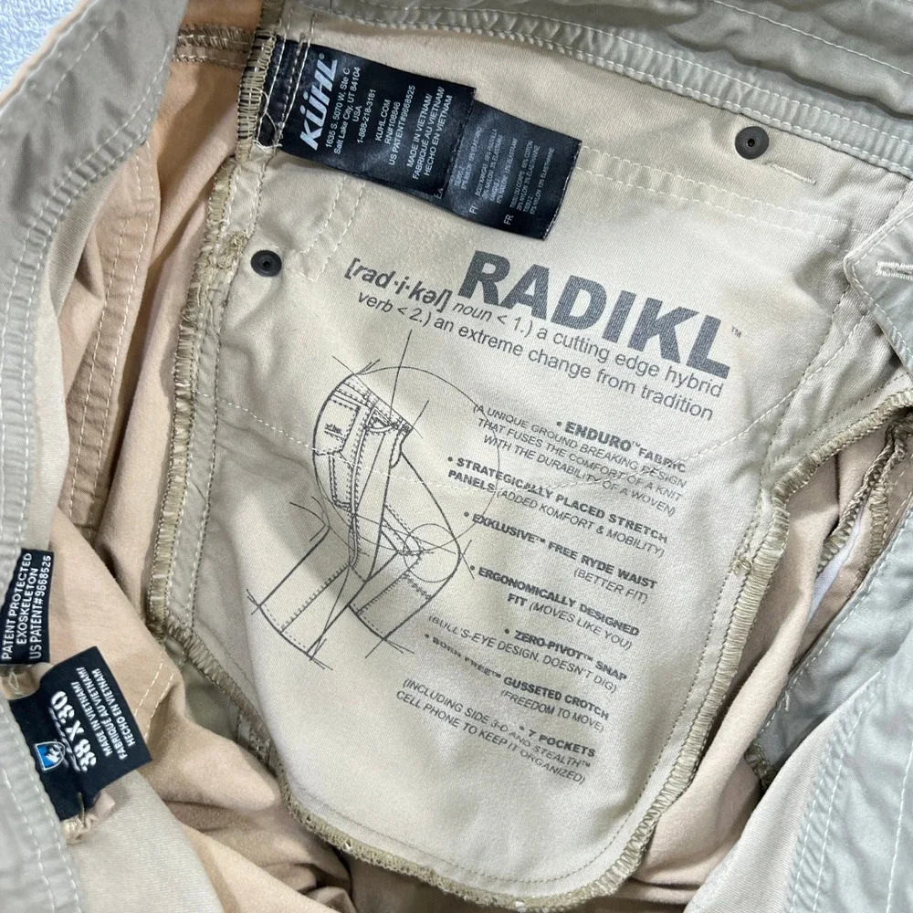 KUHL Radikl Hiking Pants Mens 38x30‎ Tan Khaki Stretch Technical Hybrid Utility
